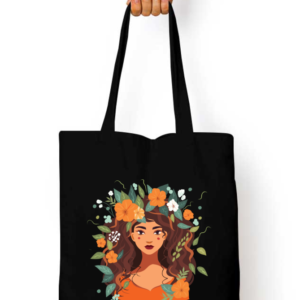 Unisex Tote Bag with Zipper (Lady with Flower Crown)