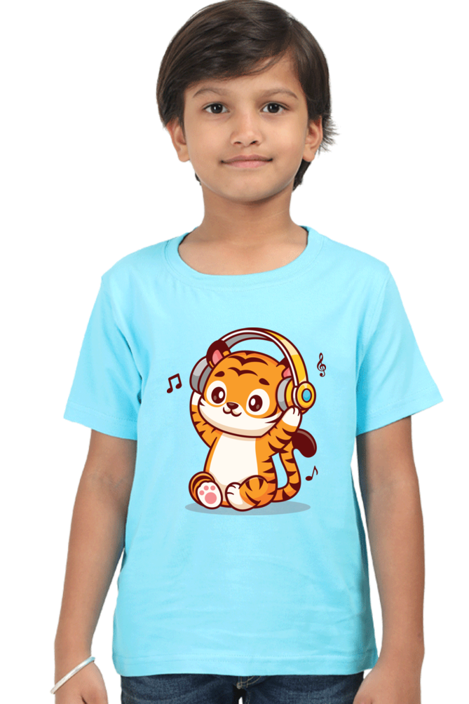 Round Neck Half Sleeve Tee (Tiger Cub with Headphone)