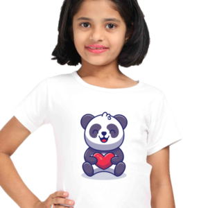 Round Neck Half Sleeve Tee (Smiling Panda Holding Heart)