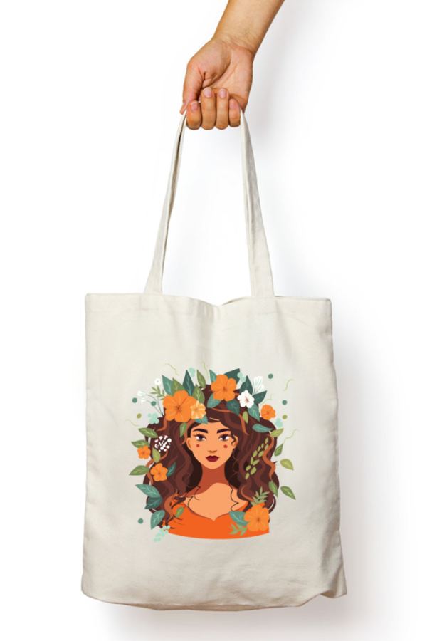 Unisex Tote Bag with Zipper (Lady with Flower Crown)