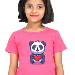 Round Neck Half Sleeve Tee (Smiling Panda Holding Heart)