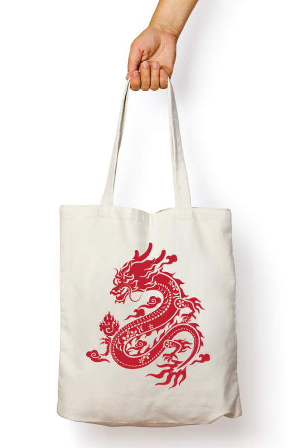 Unisex Tote Bag with Zipper (Red Dragon)