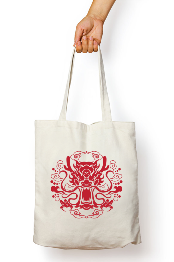Unisex Tote Bag with Zipper (Red Dragon)
