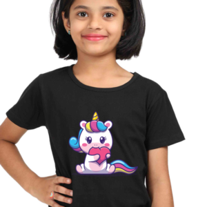 Round Neck Half Sleeve Tee (Baby Unicorn with Heart)