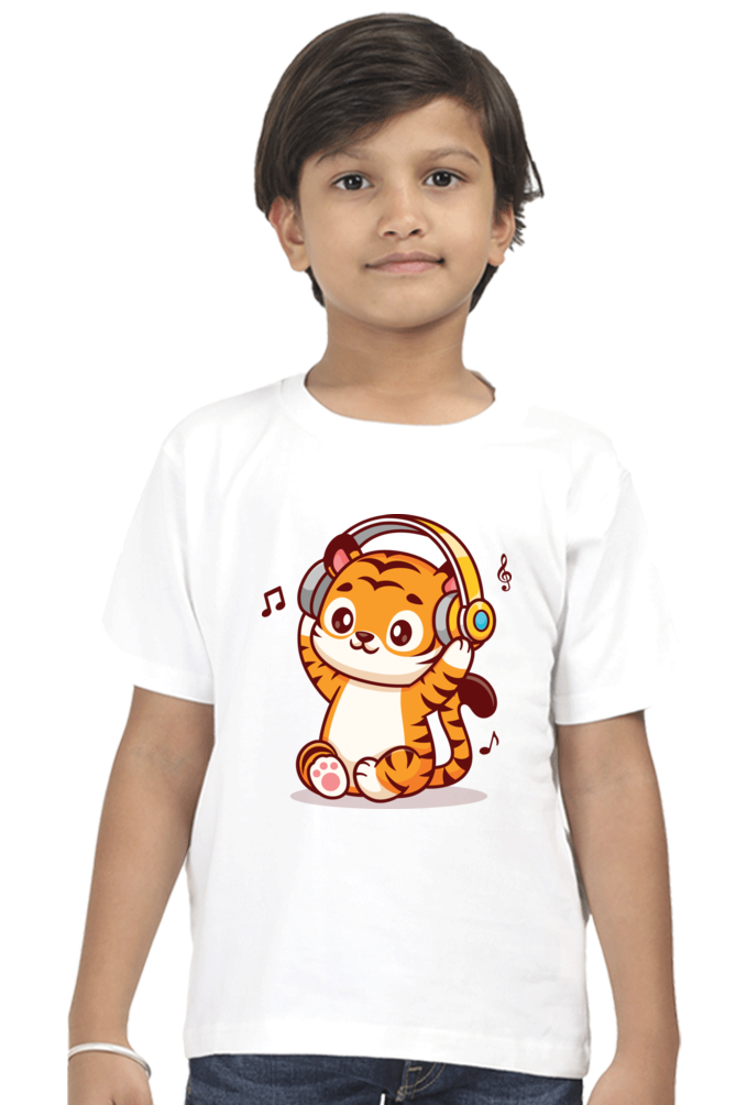 Round Neck Half Sleeve Tee (Tiger Cub with Headphone)