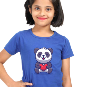 Round Neck Half Sleeve Tee (Smiling Panda Holding Heart)