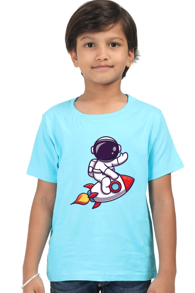 Round Neck Half Sleeve Tee (Astronaut on Rocket)