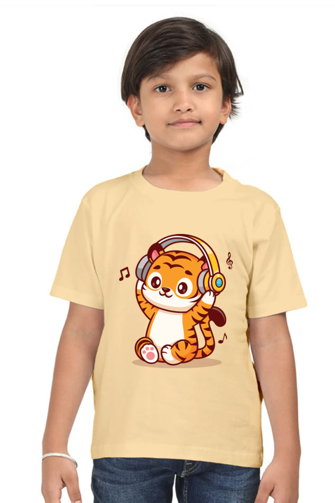Round Neck Half Sleeve Tee (Tiger Cub with Headphone)