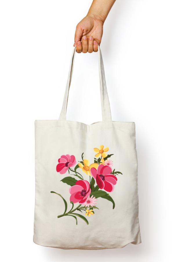 Unisex Tote Bag with Zipper (Flowers)