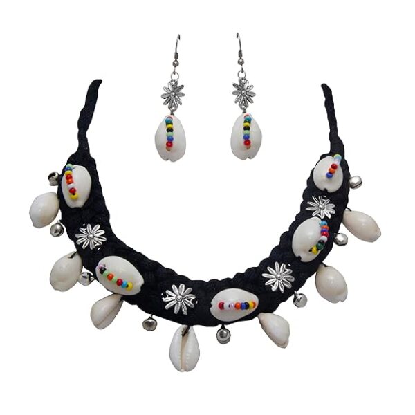 Black Braid Pattern Choker Necklace with Earrings