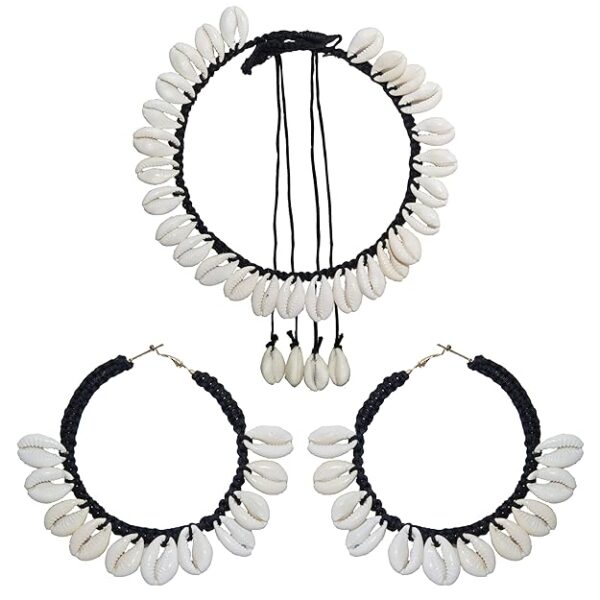 Cowrie Shell Necklace Set with Big Hoop Earrings