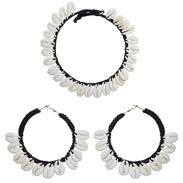 Cowrie Shell Necklace Set with Big Hoop Earrings