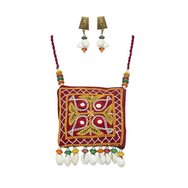 Kutchhi Patch Work Square Royal Potli Type Necklace Set with Eearrings