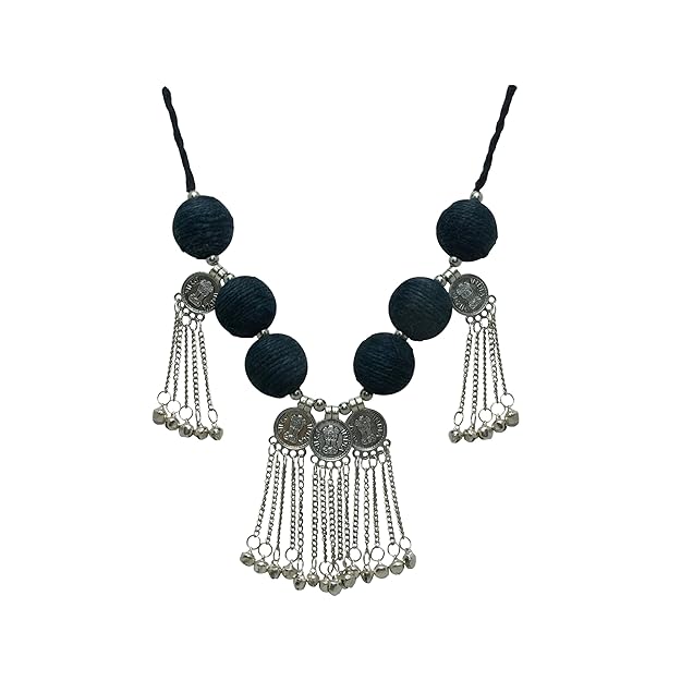Oxidised Sikka and Jute Necklace Set with Earrings