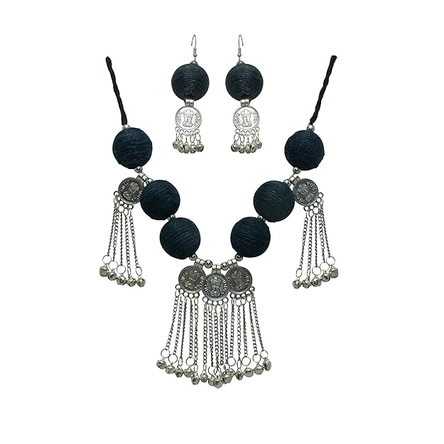 Oxidised Sikka and Jute Necklace Set with Earrings