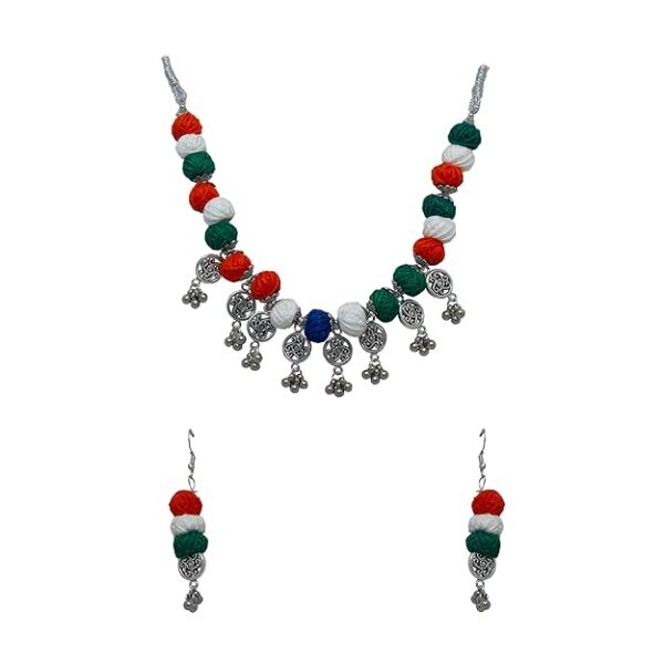 Tricolour Necklace Set With Earrings